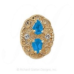GS177 BT/D - 14 Karat Gold Slide with Blue Topaz center and Diamond accents 
